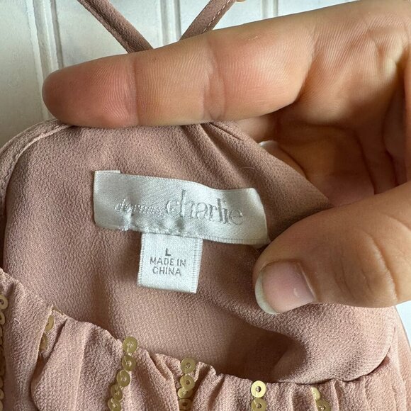 Charming Charlie Pink Sequin Halter Style Lined Top  R25 - Picture 3 of 4